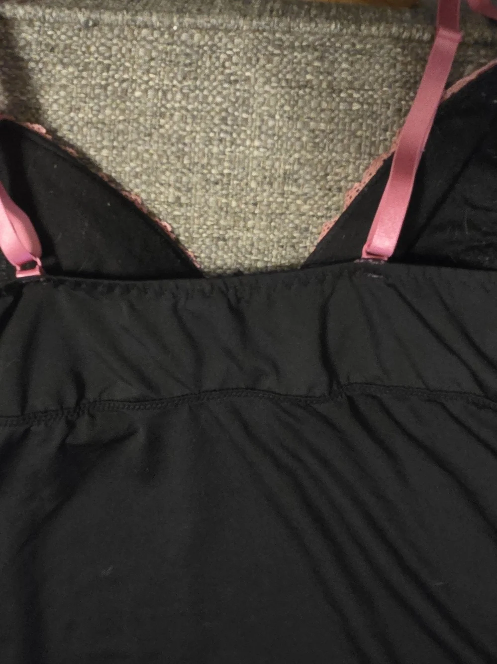 Black Chemise with Pink Lace Trim and Straps